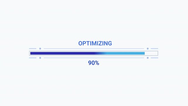Modern flat vector animation of a minimal horizontal optimizing progress bar with percentage indicator and smooth loading effect. Ideal for user interface, software optimization, web applications, and