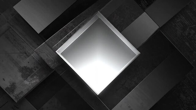 Abstract dark geometric composition with metallic square shapes