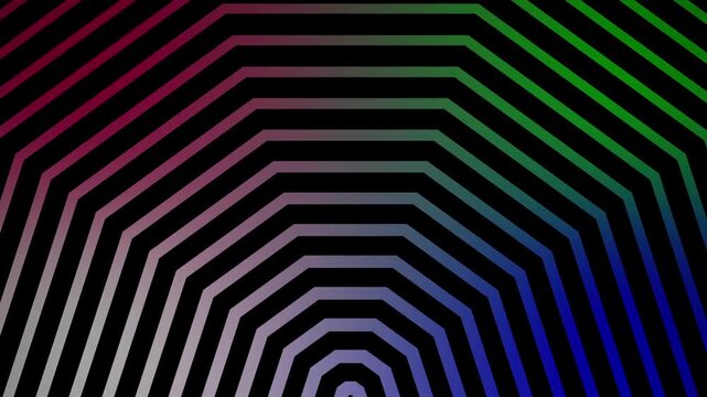 Gradient colored heptagonal shapes in nested concentric patterns on a dark background suitable for digital art projects with an aesthetic appeal.