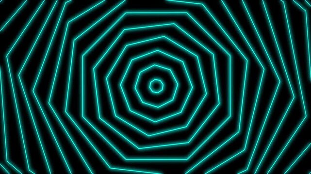 Cyan neon concentric octagonal shapes on a dark background, ideal for modern abstract designs, digital art, and patterns.