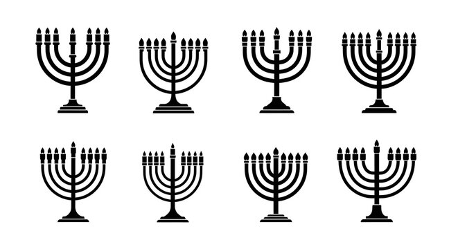 Hanukkah menorah collection eight black silhouette designs for jewish holiday celebrations