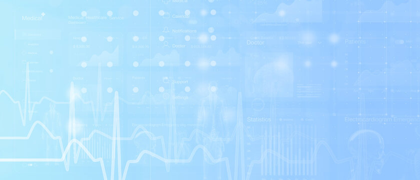 Blue Medical Healthcare Technology Background with ECG Dashboard