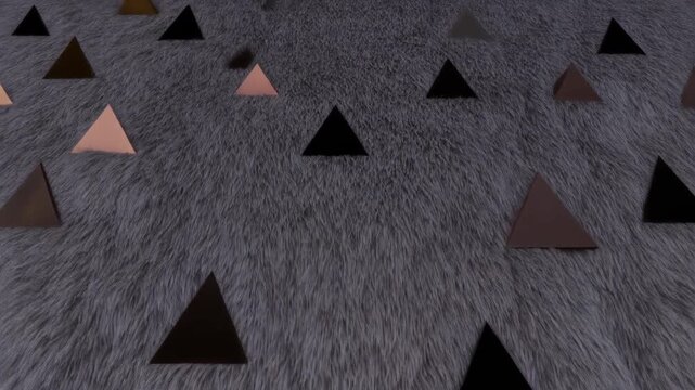 Geometric triangle shapes stamped into fur surface for abstract tactile sensory animations.