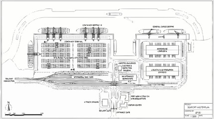 Fototapeta premium A detailed illustration of a large industrial complex with buildings and infrastructure
