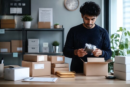 Male Seller Managing Product Packaging and Shipping for Online Shop