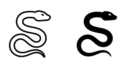 Fototapeta premium Snake Icon Set: Black and White Vector Graphics, Reptile Silhouette and Outline, Animal Symbol for Wildlife and Nature Themes