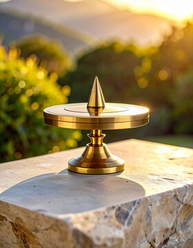 Elegant Polished Brass Spindle Plinth for Decorative Objects and Ceremonial Displays at Sunset