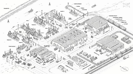 Fototapeta premium Aerial view of an industrial complex with several buildings and vehicles on a large property