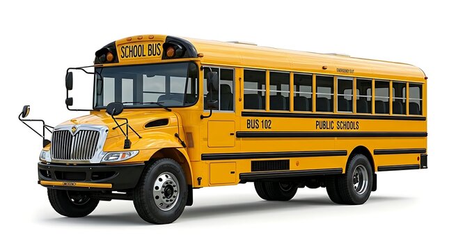 Yellow school bus isolated on white background