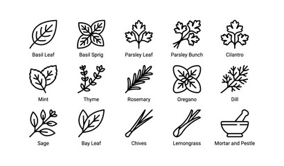 Fototapeta premium Herb icons arranged with labels on white background