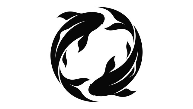 Koi fish swim in a circular pattern forming a balanced monochromatic emblem.