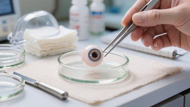 Technician meticulously prepares an eye model for a patient. The prosthetic eye, a marvel of modern medicine, offers a natural look and comfortable fit. It's an intricate process
