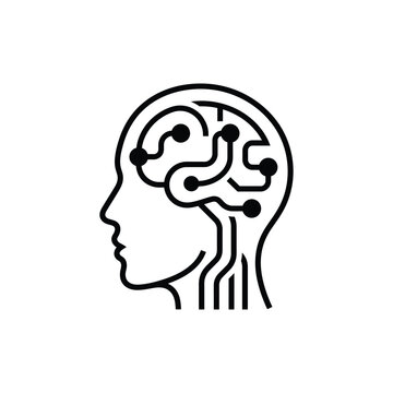 Artificial intelligence brain circuit profile icon with intelligence technology computing