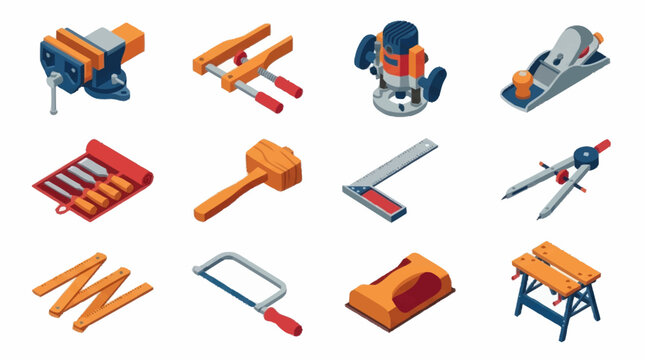 Colorful flat design woodworking tools collection.