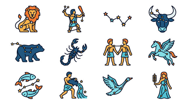 Zodiac Constellation Icons Set: Astrology Symbols Collection