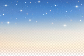 Obraz premium Starry night sky background with glowing constellations and cosmic dust. Deep blue space vector illustration with shimmering starlight and magical sunset.