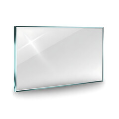 Naklejka premium Clear Glass Panel Rectangle With Beveled Edges and Realistic Light Reflection Isolated on White Background