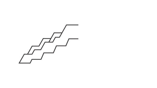 A minimalist line art illustration featuring a repeating geometric staircase pattern.