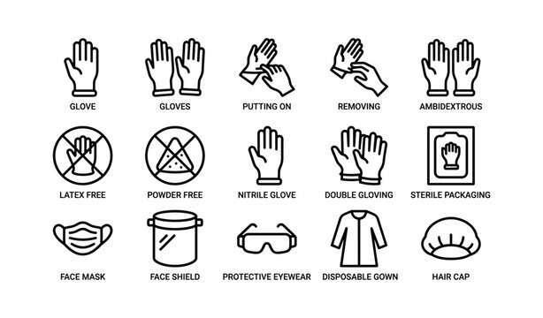 Personal protective equipment labeled on white background
