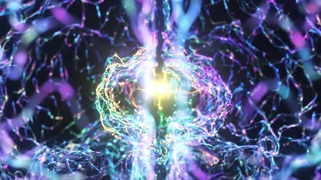 A glowing digital human brain model floating in dark space