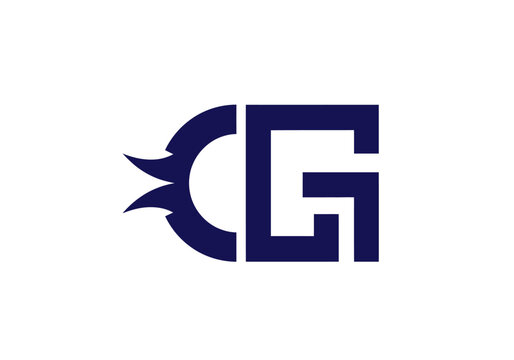 Dark bluestylized logo combining a crescent shape with a stylized G letter on white background