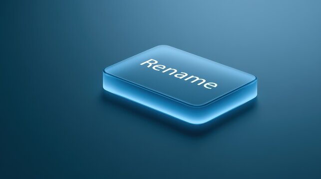 Stunning photo of icon for "Rename" is illuminated on a blue gradient backdrop. The translucent image creates a sleek, modern visual, perfect for tech and file-sharing themes.
