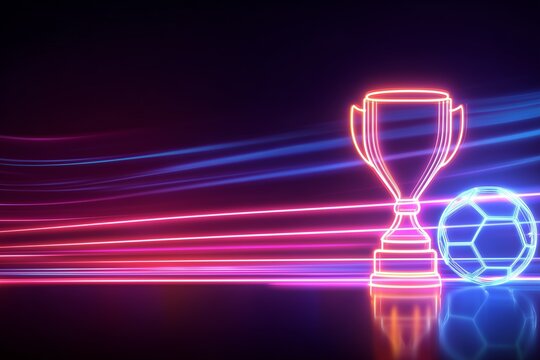 Neon trophy with glowing light trails