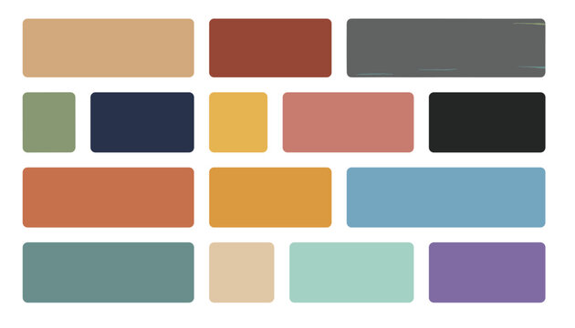 Set of rectangular color and texture samples including wood finishes and solid paint options for interior renovation and design projects.