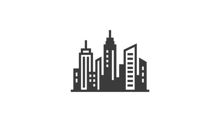 Fototapeta premium A minimalist black silhouette icon representing a modern city skyline with various skyscrapers.