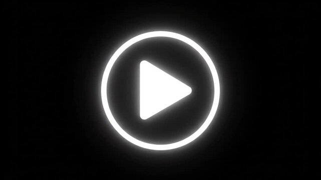 White play button icon on circular black background.