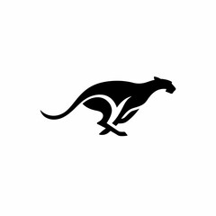 Black silhouette of a running cheetah on a white background. © cuan