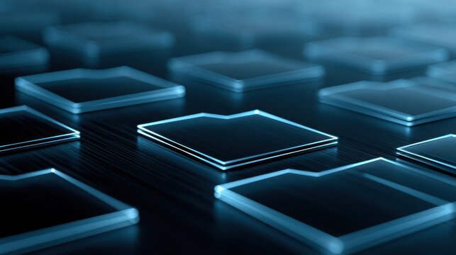 Stunning photo of futuristic digital document management system with glowing virtual file icons in a dark blue technological data storage environment.