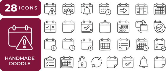Fototapeta premium Calendar planner doodle icons featuring scheduling reminders appointments deadlines organization productivity and business time management concepts collection