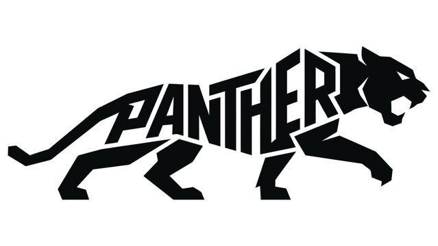Panther typography design incorporates the word into the muscular shape of a wild feline.