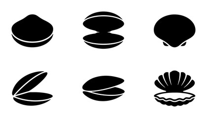 Seashell Icons Set, Marine Mollusk Vector Graphics, Ocean Bivalve Silhouettes © SharikaShammi