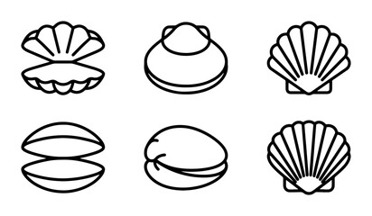 Seashell Icons Set, Marine Life Vector Graphics, Ocean Bivalve Mollusk Collection © SharikaShammi