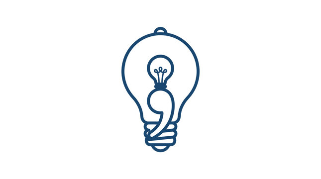 A minimalist line art illustration of a lightbulb containing a semicolon symbol.