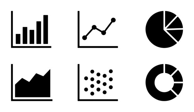 Data Visualization Icons: Bar Chart, Line Graph, Pie Chart, Scatter Plot, Donut Chart
