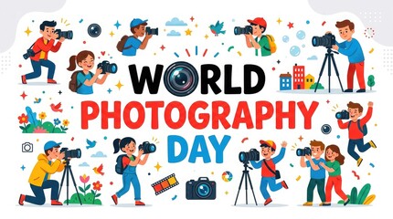 Fototapeta premium Celebrating world photography day with joyful photographers in action