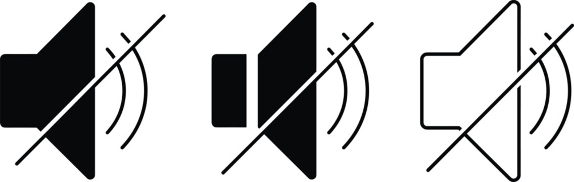 Three Mute Speaker Icons With Sound Waves Crossed Out On White Background no sound icon silent mode