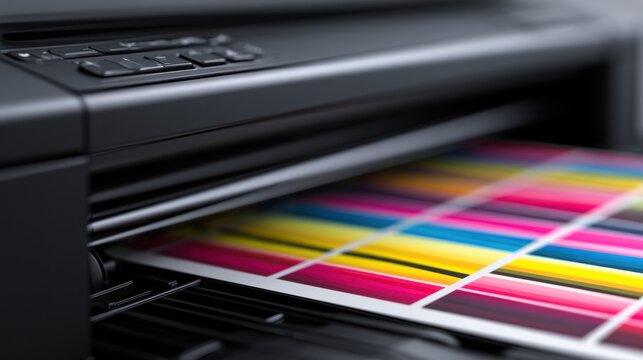 Stunning photo of close-up of an inkjet printer producing colorful documents with vibrant prints.