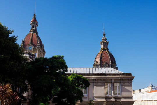 Historic rooftops and dome of the Municipal Palace in La Coruna, Spain