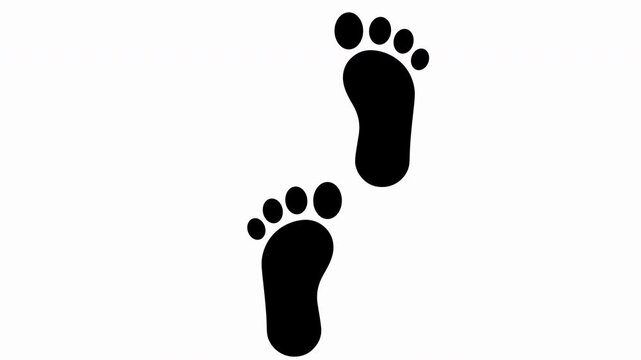 Animated black footprint icon stepping forward, transparent background.