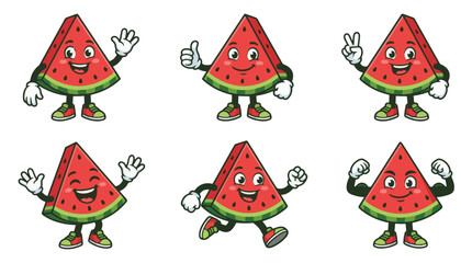 Fototapeta premium Happy watermelon slice cartoon character set in various poses