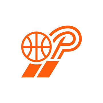 Dynamic basketball logo with motion lines and letter P.