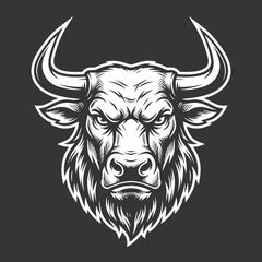 Fototapeta premium Fierce bull head monochrome mascot illustration.