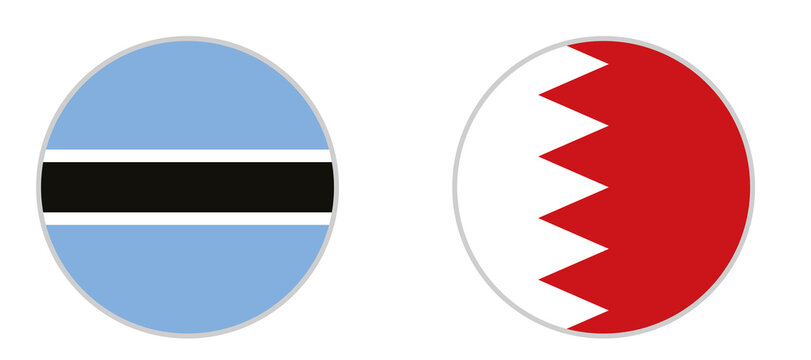 Botswana and Bahrain flag icon collection. Round national flag symbols. Country identity badges. Flat vector illustration