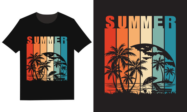 Summer t shirt design vintage sunset palm tree dolphin graphic tee