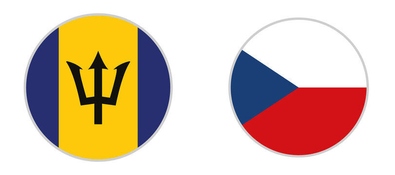 Barbados and Czech Republic flag icon collection. Round national flag symbols. Country identity badges. Flat vector illustration