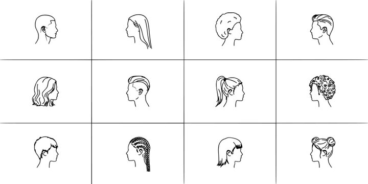 Hairstyles Featuring Various Styles and Designs for Women Featuring Hairstyle, Hair, Design with Illustration and Vector Elements
